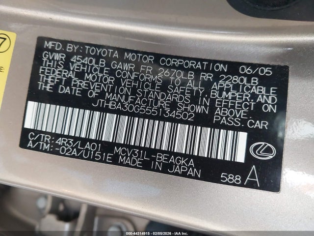 2005 LEXUS ES 330 JTHBA30G555134502 Photo 8