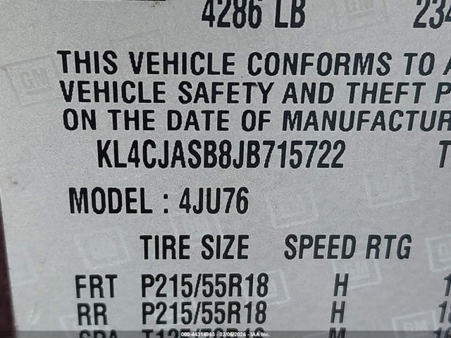 Aukcja sprzedaży 2018 Buick Encore Preferred, vin: KL4CJASB8JB715722, numer aukcji: 44314963