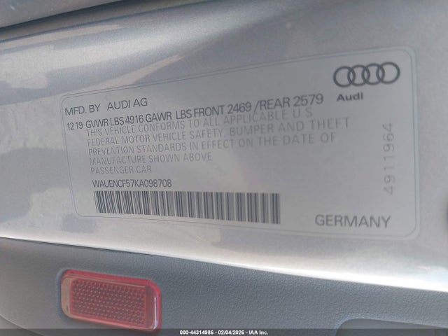44314986 :رقم المزاد ، WAUENCF57KA098708 vin ، 2019 Audi A5 45 Premium مزاد بيع