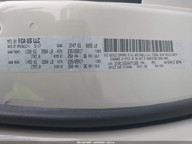 Aukcja sprzedaży 2017 Chrysler Pacifica Touring Plus, vin: 2C4RC1BG5HR771389, numer aukcji: 44314997