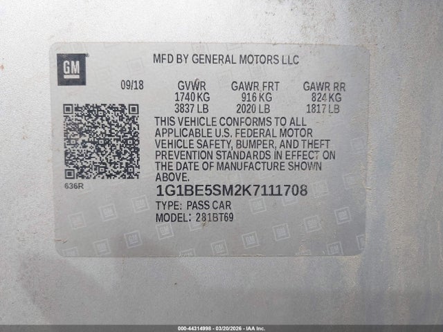 2019 CHEVROLET CRUZE 1G1BE5SM2K7111708 Photo 8