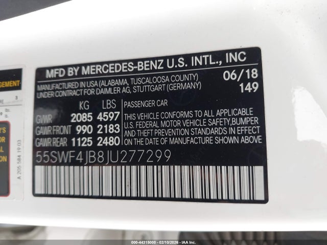 55SWF4JB8JU277299 Mercedes-Benz C 300