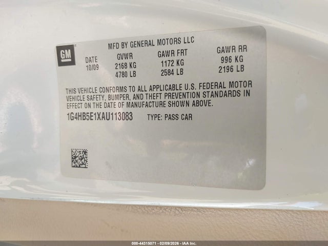 Aukcja sprzedaży 2010 Buick Lucerne Cx-2, vin: 1G4HB5E1XAU113083, numer aukcji: 44315071