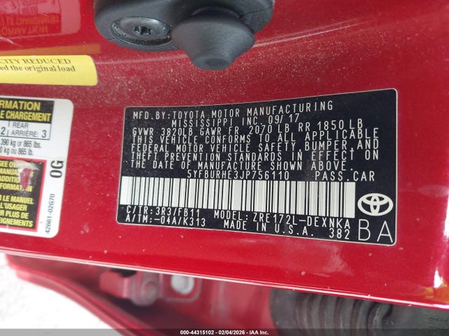 5YFBURHE3JP756110 Toyota COROLLA LE