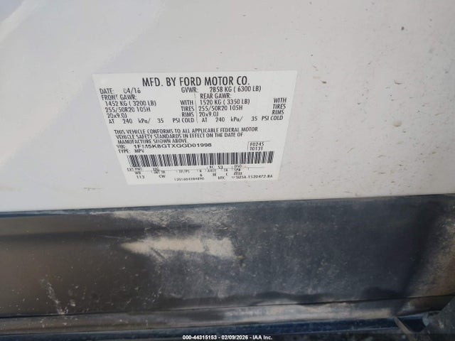 Ford EXPLORER SPORT 2016 1FM5K8GTXGGD01998 Image 9