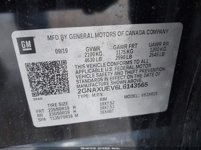 Aukcja sprzedaży 2020 Chevrolet Equinox Awd Lt 1.5l Turbo, vin: 2GNAXUEV6L6143565, numer aukcji: 44315158