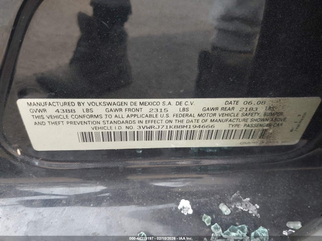 Aukcja sprzedaży 2008 Volkswagen Jetta Wolfsburg, vin: 3VWRJ71K88M194666, numer aukcji: 44315197