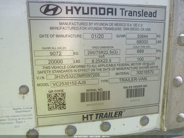 44315200 :رقم المزاد ، 3H3V532C5MR097205 vin ، 2021 Hyundai Translead Inc Unknown مزاد بيع