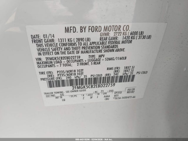Ford FLEX SEL 2014 2FMGK5C82EBD22759 Image 9