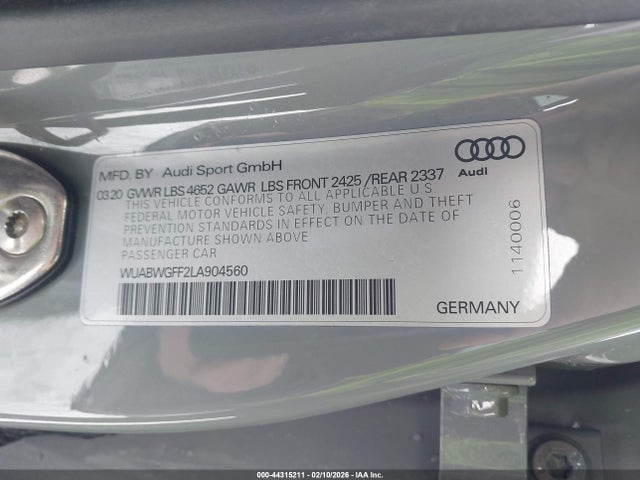 2020 AUDI RS 3 WUABWGFF2LA904560 Photo 8