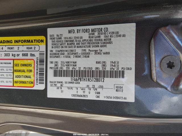 Ford Mustang Ecoboost Premium Fastback 2022 1FA6P8TH1N5128012 Image 9