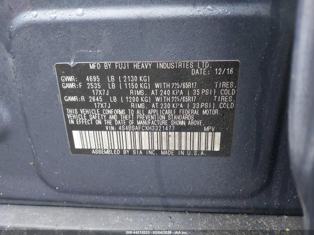 Subaru Outback 2.5i Premium 2017 4S4BSAFCXH3321477 Image 9