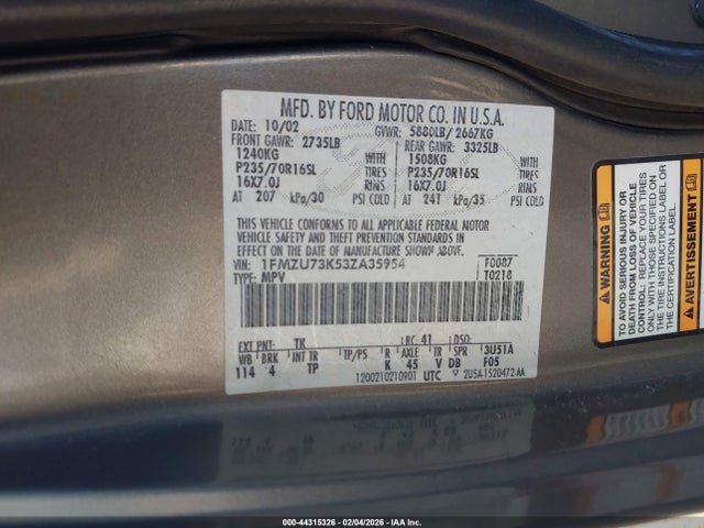 2003 FORD EXPLORER 1FMZU73K53ZA35954 Photo 8