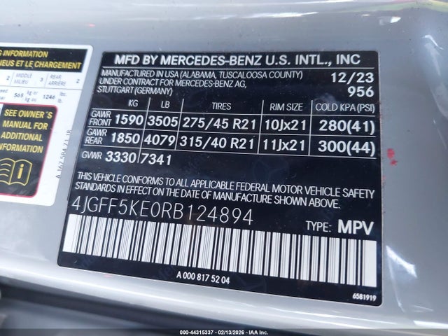 Продажа на аукционе авто 2024 Mercedes-benz Gls 450 4matic, vin: 4JGFF5KE0RB124894, номер лота: 44315337