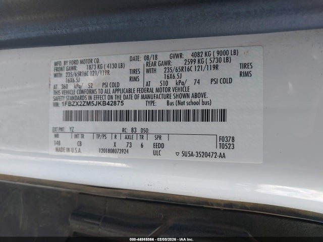 1FBZX2ZM5JKB42875 Ford Transit-350 Xl
