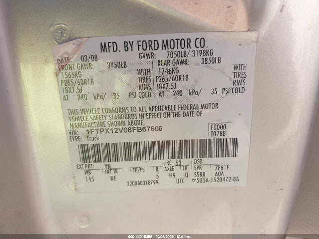 2008 FORD F-150 1FTPX12V08FB67606 Photo 8