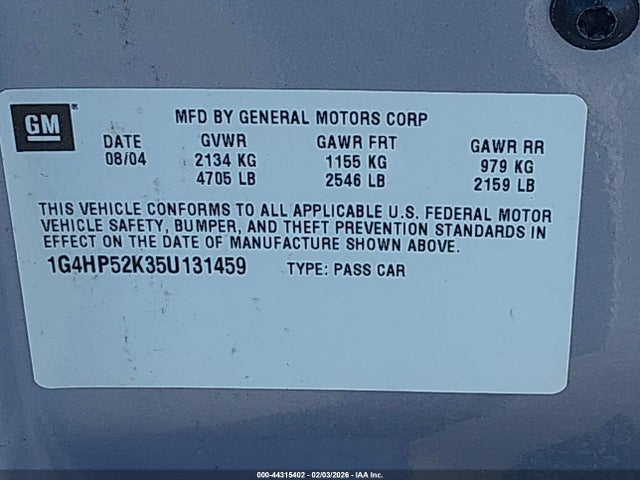 2005 BUICK LESABRE 1G4HP52K35U131459 Photo 8