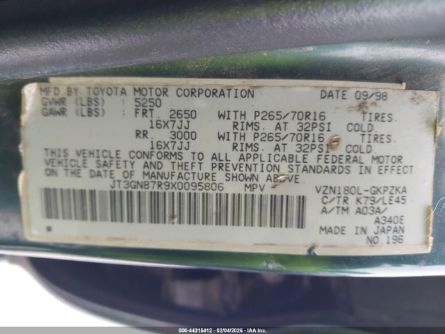 1999 TOYOTA 4RUNNER JT3GN87R9X0095806 Photo 8