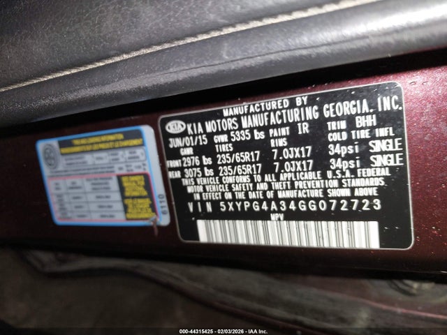 5XYPG4A34GG072723 KIA Sorento 2.4l Lx