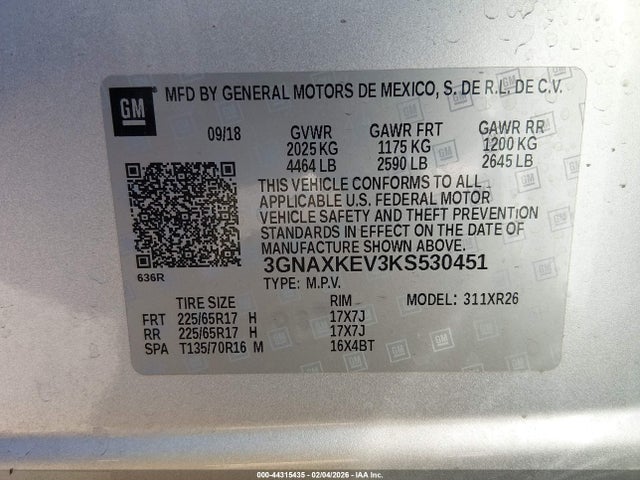 3GNAXKEV3KS530451 Chevrolet EQUINOX LT