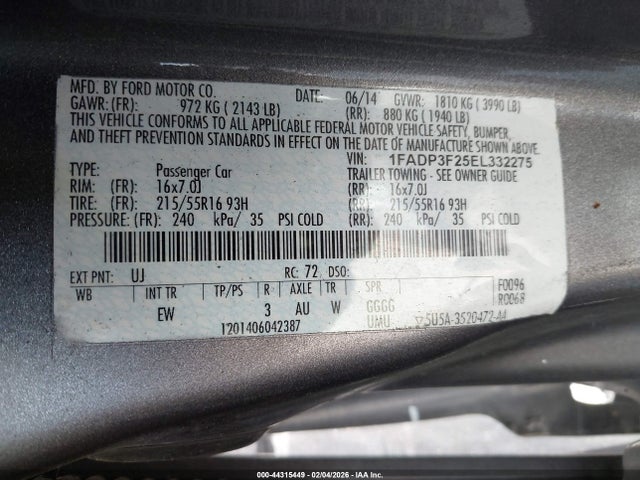 Ford FOCUS SE 2014 1FADP3F25EL332275 Image 9