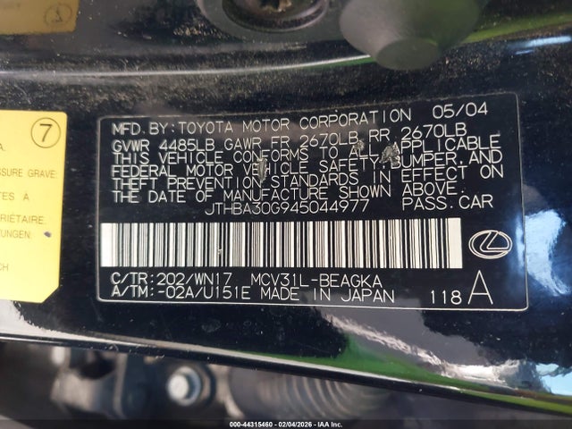 2004 LEXUS ES 330 JTHBA30G945044977 Photo 8