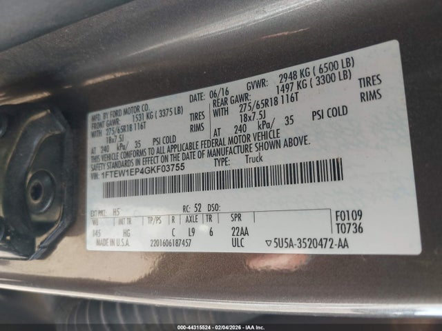 Ford F-150 Lariat 2016 1FTEW1EP4GKF03755 Image 9