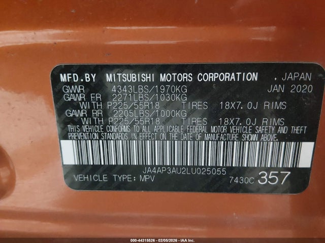 Продаж на аукціоні авто 2020 Mitsubishi Outlander Sport 2.0 Be/2.0 Es/2.0 Sp, vin: JA4AP3AU2LU025055, номер лоту: 44315526