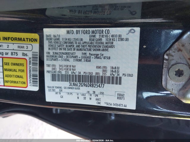 Продаж на аукціоні авто 2013 Lincoln Mkz, vin: 3LN6L2G96DR825477, номер лоту: 44315543