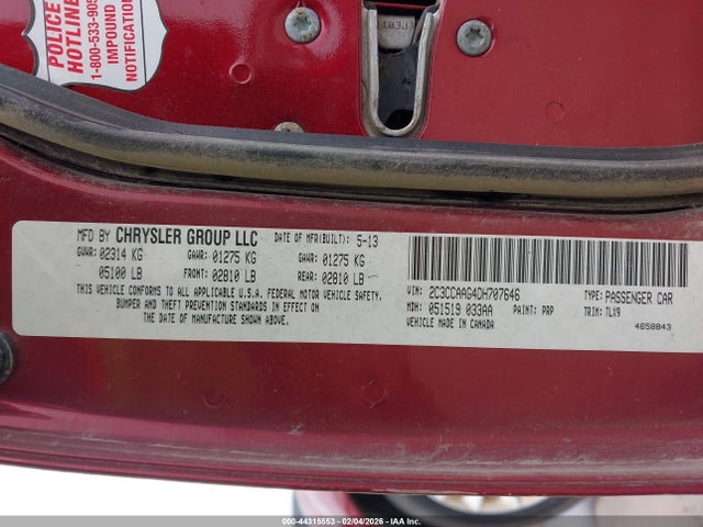 44315553 :رقم المزاد ، 2C3CCAAG4DH707646 vin ، 2013 Chrysler 300 Motown مزاد بيع