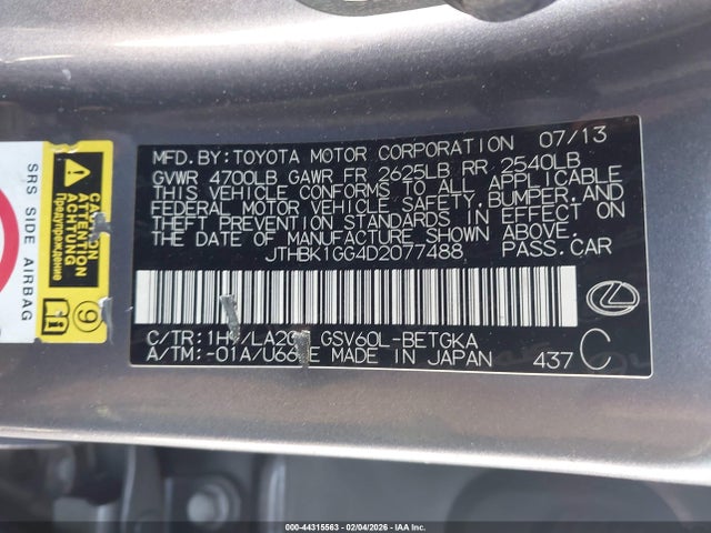 Продаж на аукціоні авто 2013 Lexus Es 350, vin: JTHBK1GG4D2077488, номер лоту: 44315563