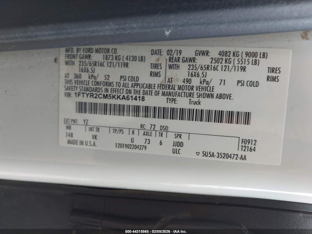 Ford Transit-250 2019 1FTYR2CM5KKA61418 Image 9