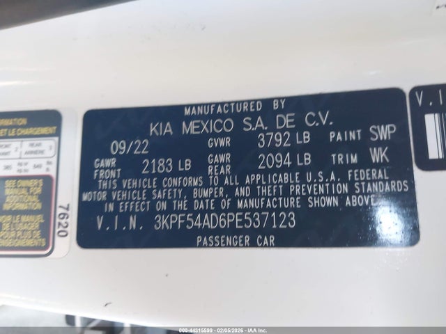 Aukcja sprzedaży 2023 Kia Forte Gt-line, vin: 3KPF54AD6PE537123, numer aukcji: 44315599