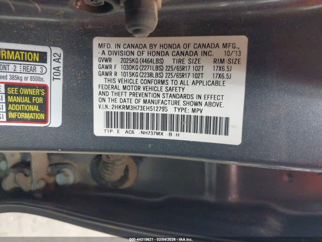 2HKRM3H73EH512795 Honda Cr-v Ex-l