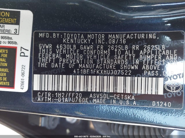 Toyota CAMRY SE 2017 4T1BF1FKXHU307522 Image 9