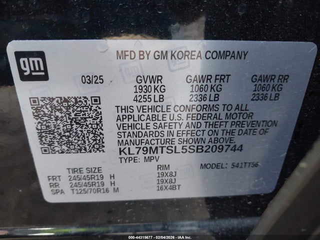 Продажа на аукционе авто 2025 Chevrolet Trailblazer Fwd Rs, vin: KL79MTSL5SB209744, номер лота: 44315677