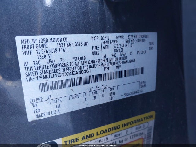 1FMJU1GTXKEA40361 Ford Expedition Xl