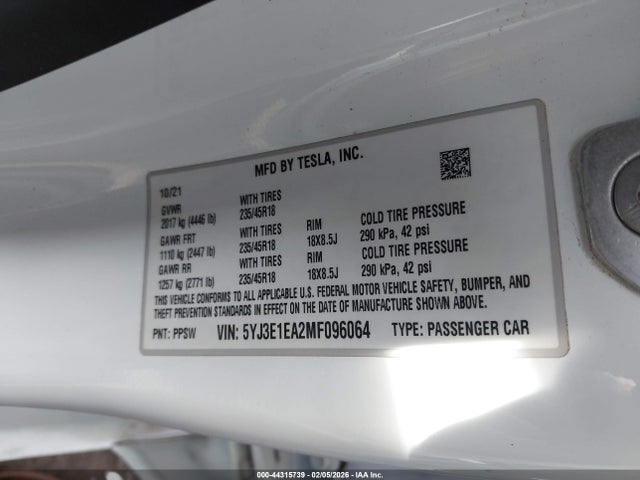 2021 TESLA MODEL 3 5YJ3E1EA2MF096064 Photo 8
