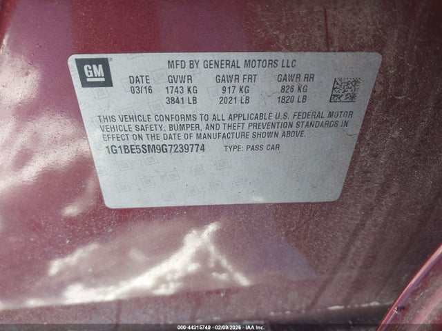 Chevrolet Cruze Lt Auto 2016 1G1BE5SM9G7239774 Image 9