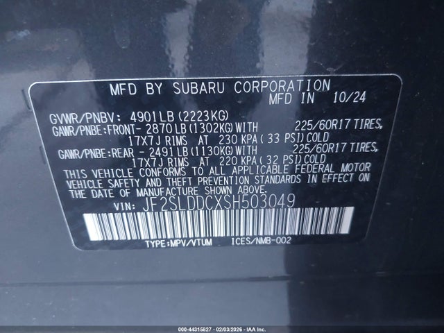 Продаж на аукціоні авто 2025 Subaru Forester Premium, vin: JF2SLDDCXSH503049, номер лоту: 44315827
