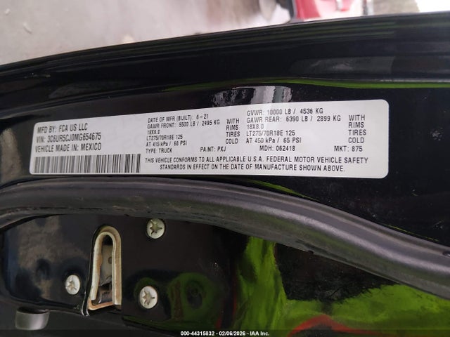 Продаж на аукціоні авто 2021 Ram 2500 Tradesman  4x4 6'4 Box, vin: 3C6UR5CJ0MG654675, номер лоту: 44315832