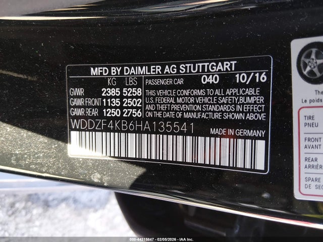 Aukcja sprzedaży 2017 Mercedes-benz E 300 4matic, vin: WDDZF4KB6HA135541, numer aukcji: 44315847