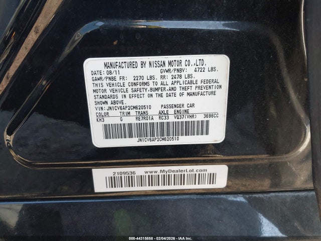44315858 :رقم المزاد ، JN1CV6AP2CM620510 vin ، 2012 Infiniti G37 Journey مزاد بيع