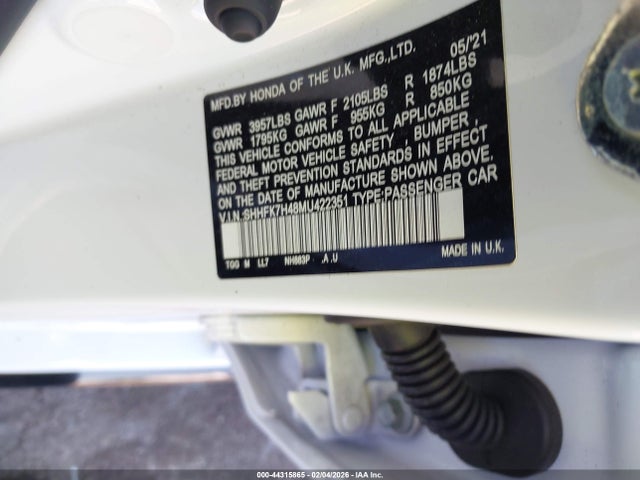 SHHFK7H48MU422351 Honda Civic Sport
