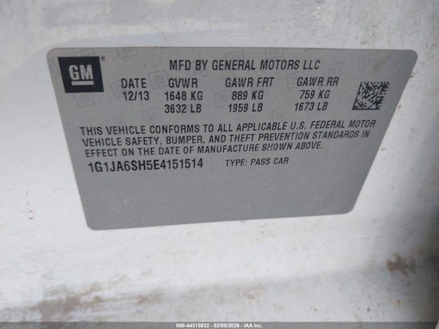 1G1JA6SH5E4151514 Chevrolet Sonic Ls Auto