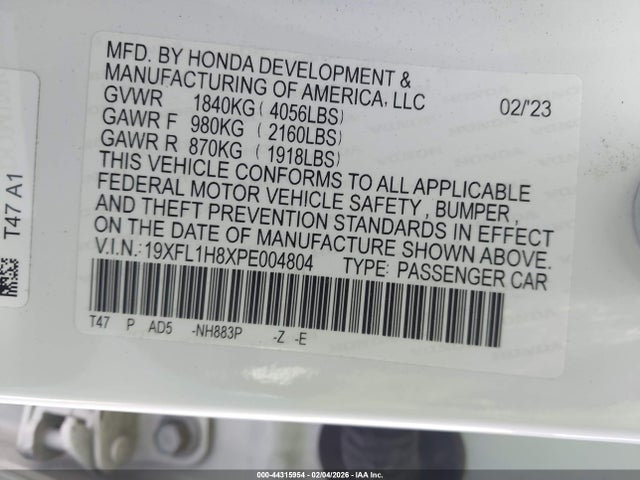 19XFL1H8XPE004804 Honda Civic Sport Touring