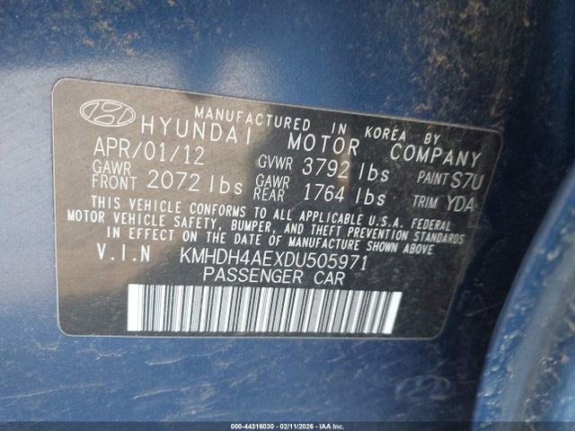 Продаж на аукціоні авто 2013 Hyundai Elantra Gls/limited, vin: KMHDH4AEXDU505971, номер лоту: 44316030