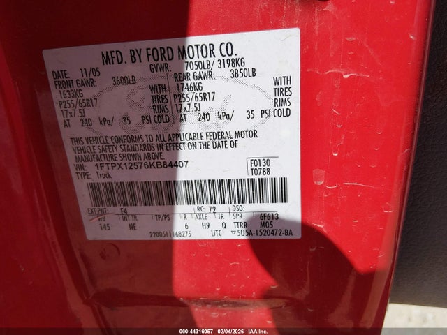 2006 FORD F-150 1FTPX12576KB84407 Photo 8