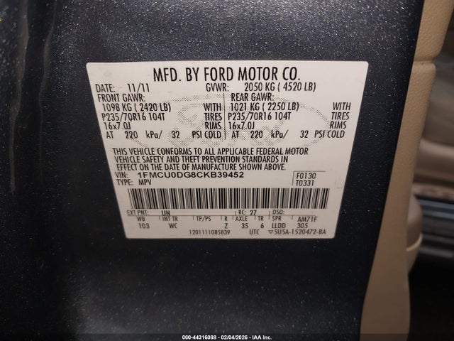 2012 FORD ESCAPE 1FMCU0DG8CKB39452 Photo 8