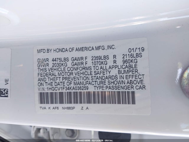 1HGCV1F34KA036259 Honda Accord Sport